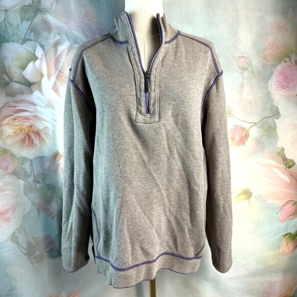 Tommy Bahama Purple & Grey Reversible Half Zip Pullover Sweater - Picture 3 of 7